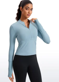 Brushed Half Zip Cropped Long Sleeve