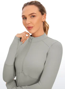 Brushed Half Zip Cropped Long Sleeve