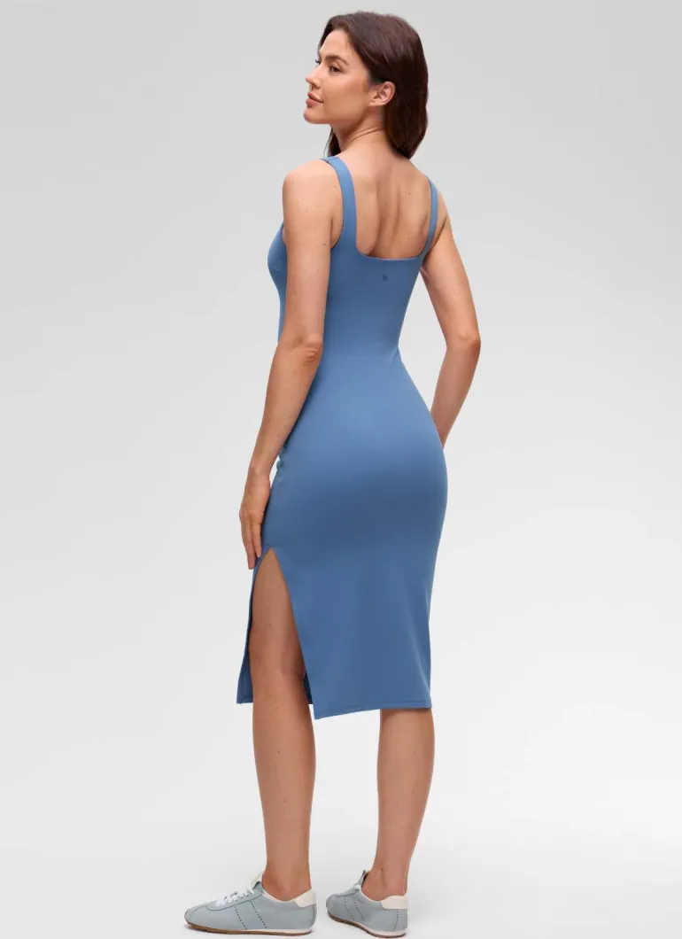 Butterluxe Square Neck Side Split Midi Dress