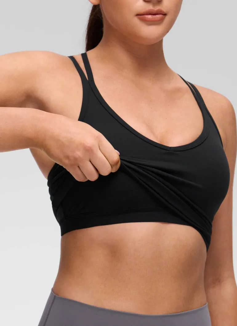 Butterluxe V Neck Cross Back Built in Bra Tank