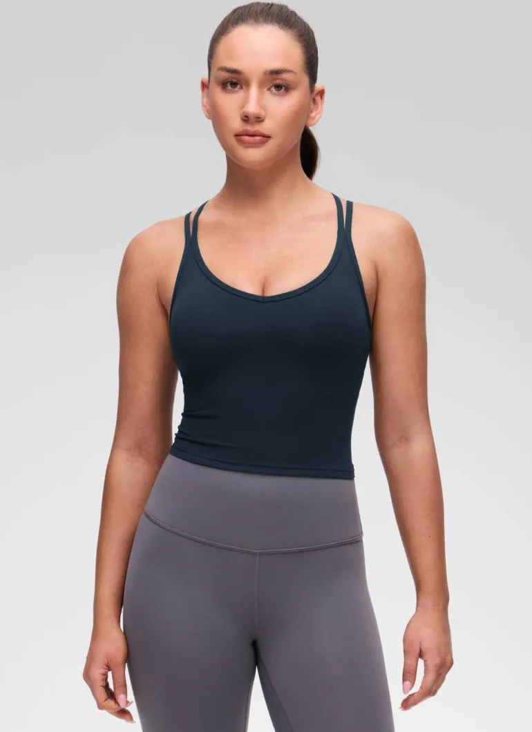 Butterluxe V Neck Cross Back Built in Bra Tank
