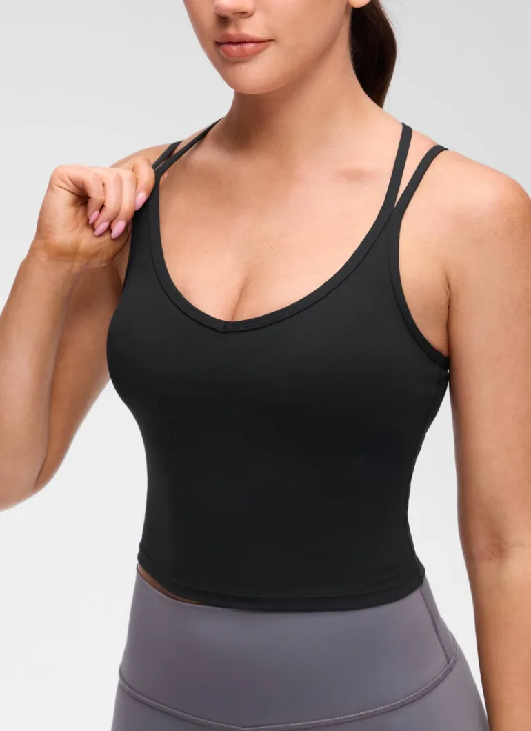 Butterluxe V Neck Cross Back Built in Bra Tank