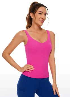 Butterluxe Waist-Length Built-in Bra Tank V Neck