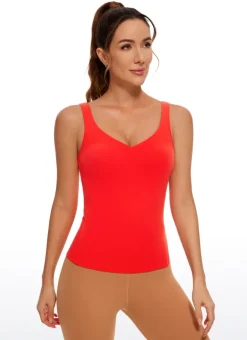 Butterluxe Waist-Length Built-in Bra Tank V Neck