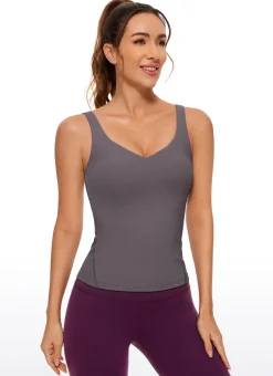 Butterluxe Waist-Length Built-in Bra Tank V Neck