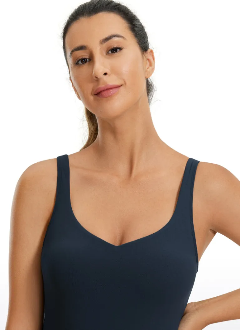 Butterluxe Waist-Length Built-in Bra Tank V Neck
