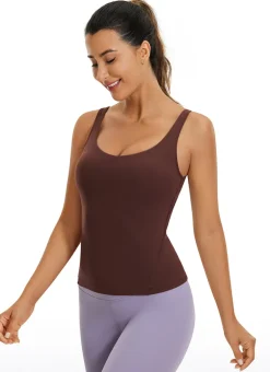 Butterluxe Waist-Length Built-in Bra Tank V Neck