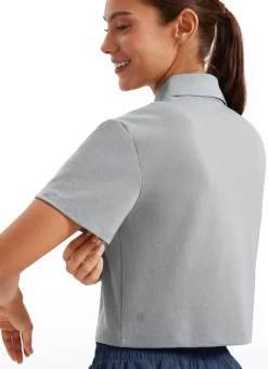 3 Button Collared Cropped Quick Dry Polo