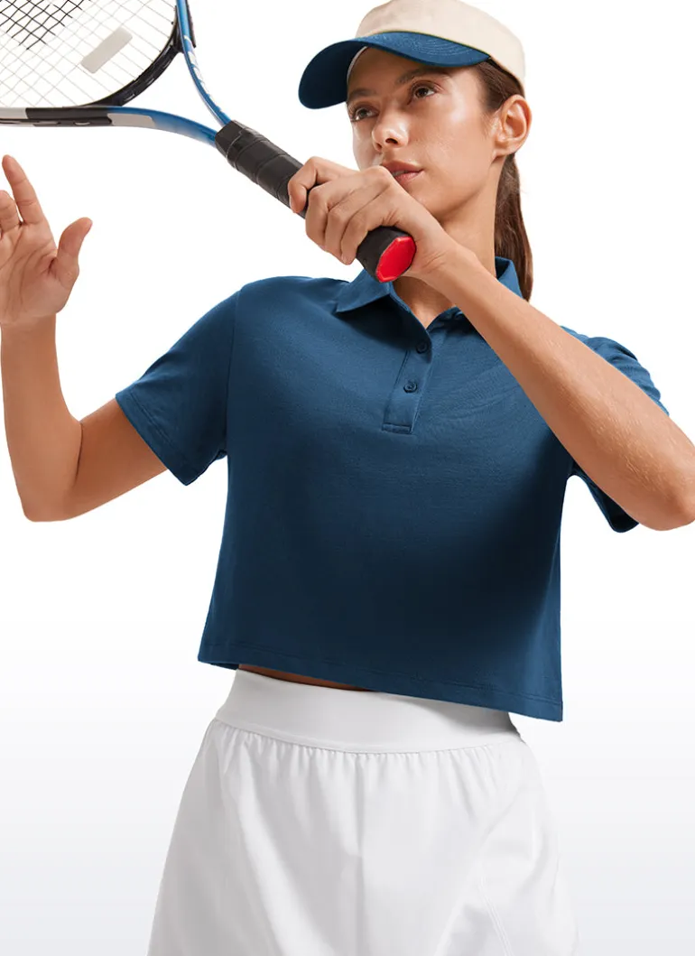 3 Button Collared Cropped Quick Dry Polo