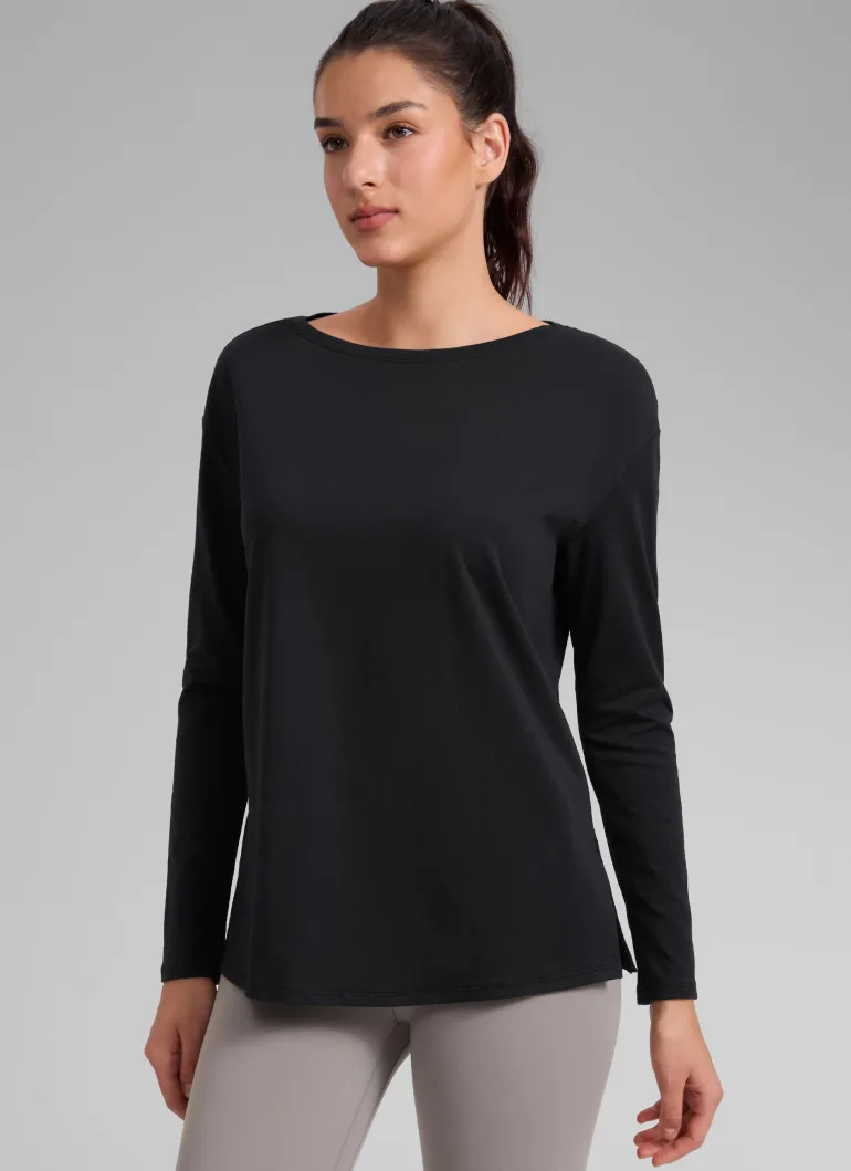 Cotton-Blend Boat Neck Long Sleeve