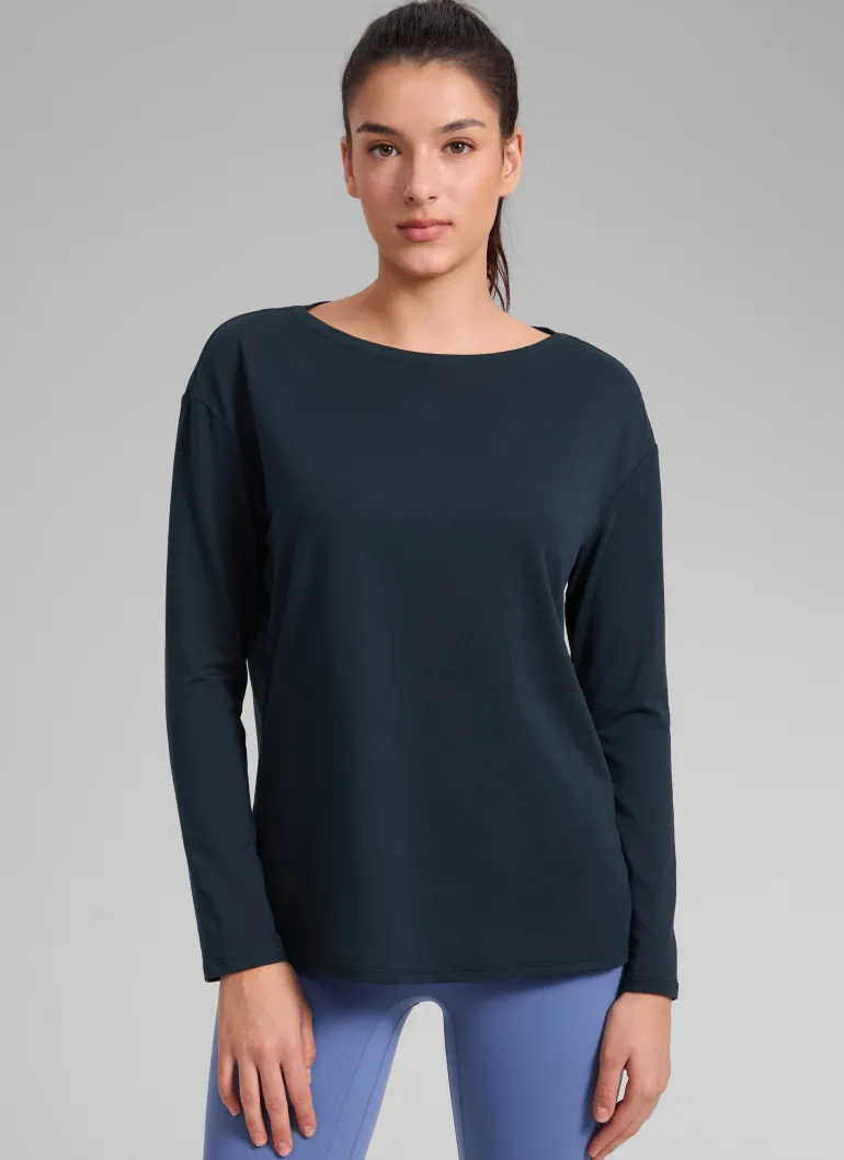 Cotton-Blend Boat Neck Long Sleeve