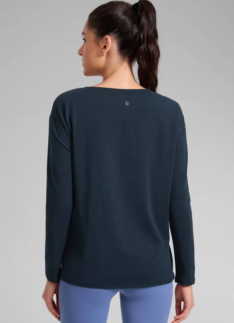 Cotton-Blend Boat Neck Long Sleeve