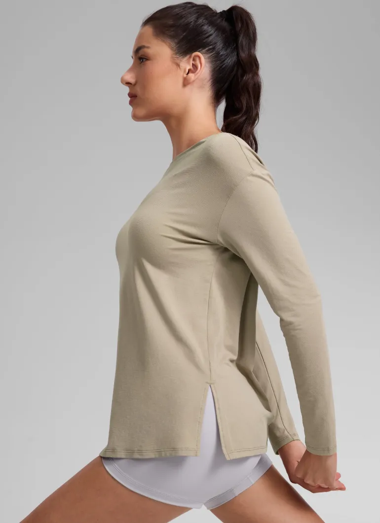 Cotton-Blend Boat Neck Long Sleeve