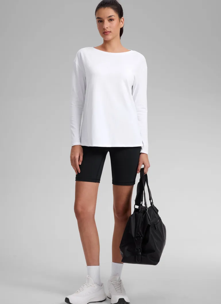 Cotton-Blend Boat Neck Long Sleeve