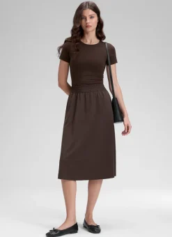 Feathery-Fit Drapey Pockets Midi Skirt