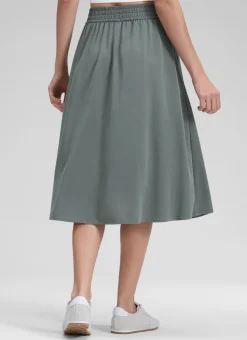 Feathery-Fit Drapey Pockets Midi Skirt