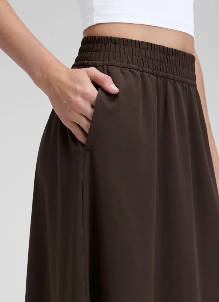 Feathery-Fit Drapey Pockets Midi Skirt