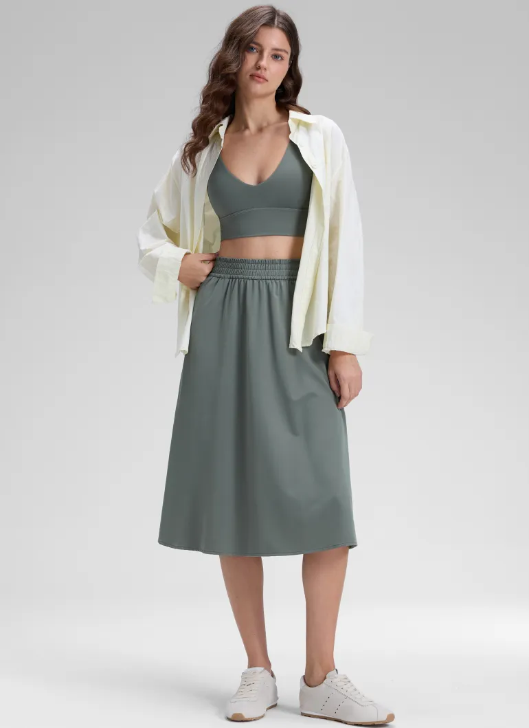 Feathery-Fit Drapey Pockets Midi Skirt