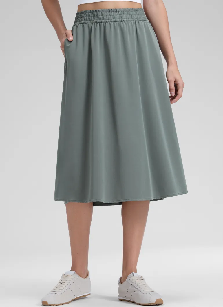 Feathery-Fit Drapey Pockets Midi Skirt