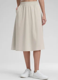 Feathery-Fit Drapey Pockets Midi Skirt