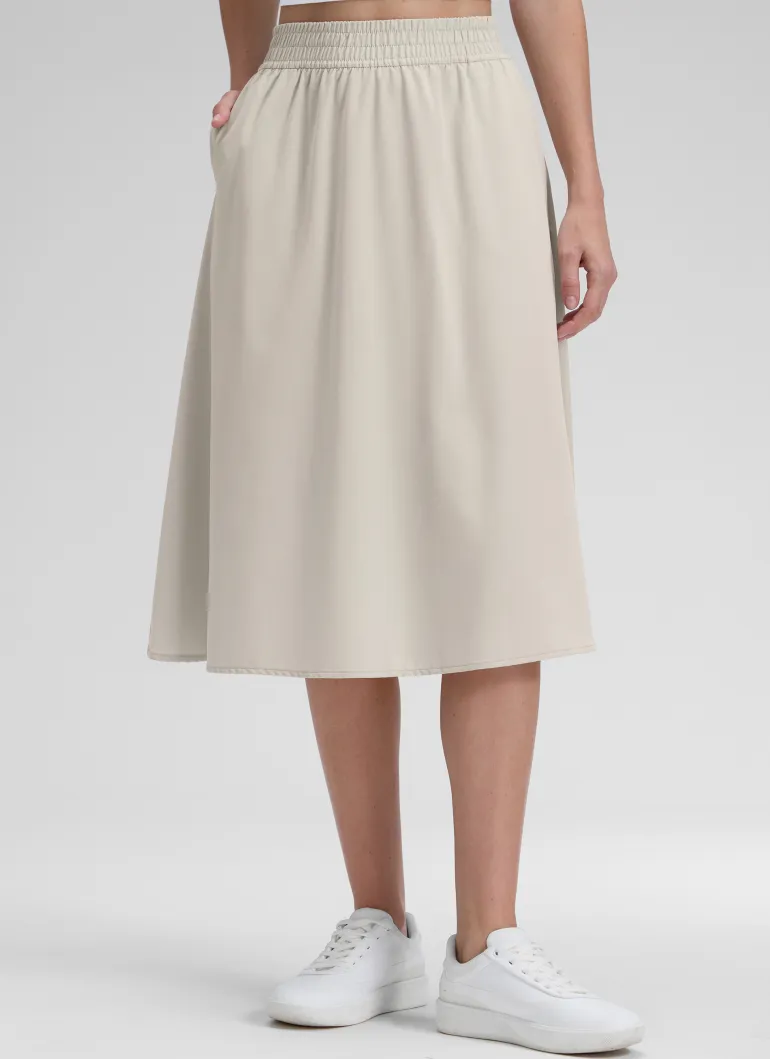 Feathery-Fit Drapey Pockets Midi Skirt