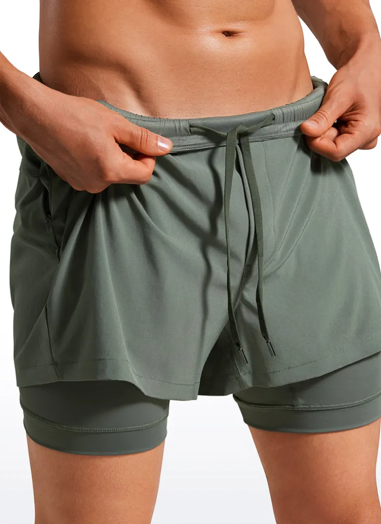 Feathery-Fit 2 in 1 Athletic Shorts 3.5''- with Pockets & Long Liner