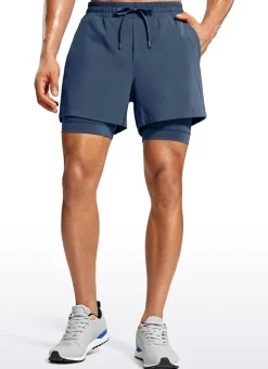 Feathery-Fit 2 in 1 Athletic Shorts 5''- with Pockets & Long Liner
