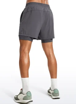 Feathery-Fit 2 in 1 Athletic Shorts 5''- with Pockets & Long Liner