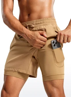 Feathery-Fit 2 in 1 Athletic Shorts 5''- with Pockets & Long Liner