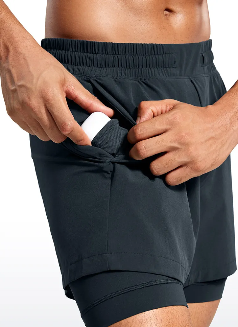 Feathery-Fit 2 in 1 Athletic Shorts 5''- with Pockets & Long Liner
