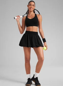 Feathery-Fit Soft Bubble Hem Balloon Ruffle Skort