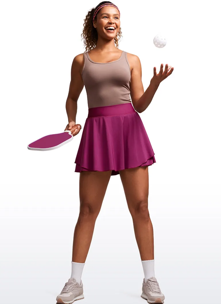 Feathery-Fit Soft Flat Waist Ruffle Layered Tennis Skirts 15''