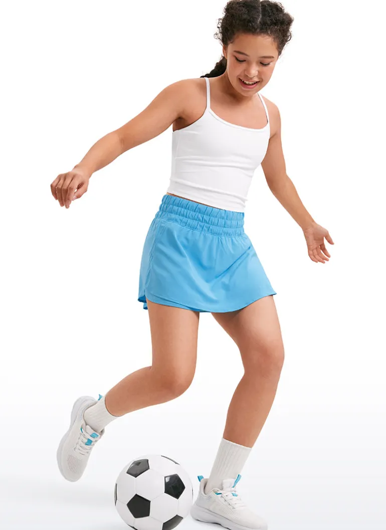 Feathery-Fit Soft Girls High Waisted 2 in 1 Flowy Shorts 2.5'' with Zip Pocket