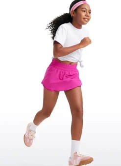 Feathery-Fit Soft Girls High Waisted 2 in 1 Flowy Shorts 2.5'' with Zip Pocket