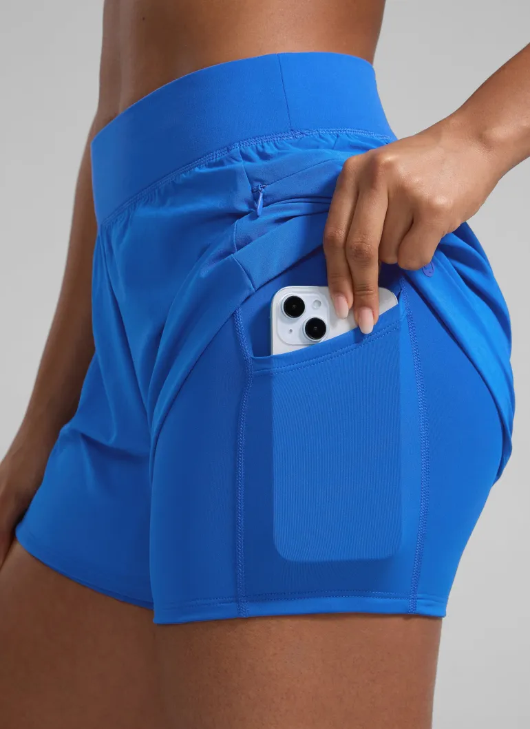 Feathery-Fit Soft 2 in 1 Zip Pocket Shorts 3"
