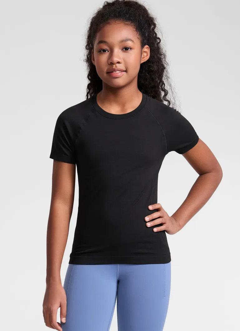 Girls Seamless Hip Length Short Sleeve