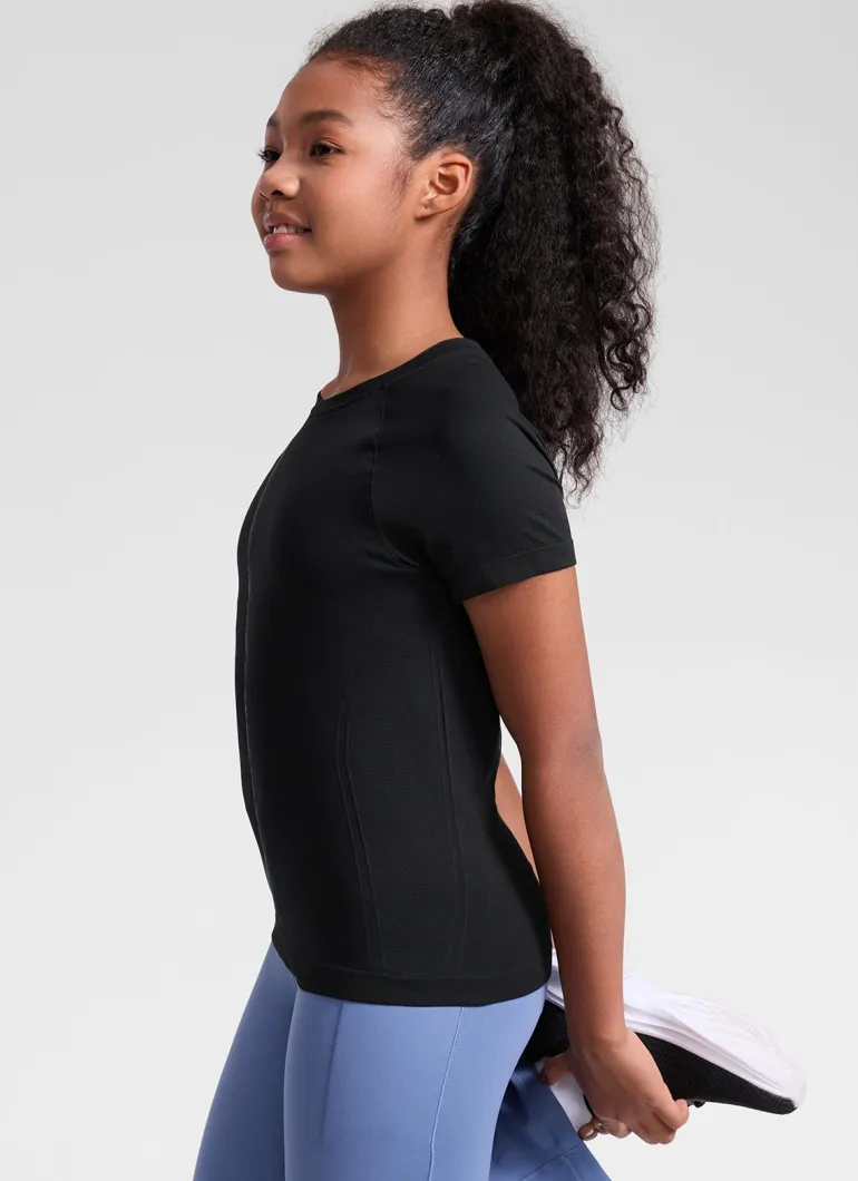 Girls Seamless Hip Length Short Sleeve