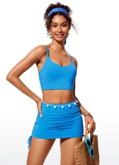 High Rise Ruched Swim Skirt Adjustable Side