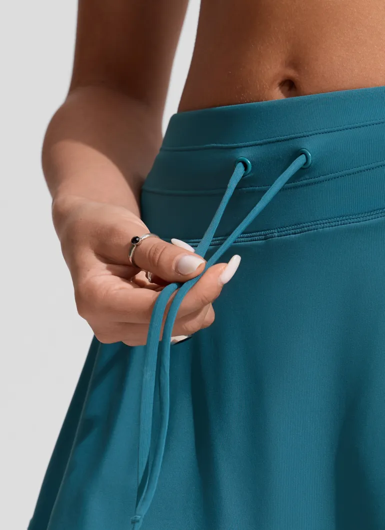 High Rise Zip Pocket Ruffle Swim Board Shorts