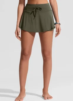 High Rise Zip Pocket Ruffle Swim Board Shorts