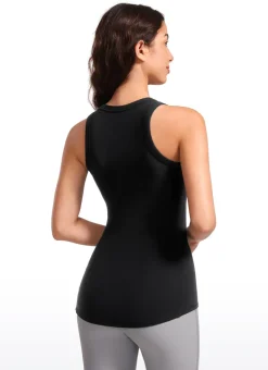 Hip Length High Neck Ribbed Racerback Tank