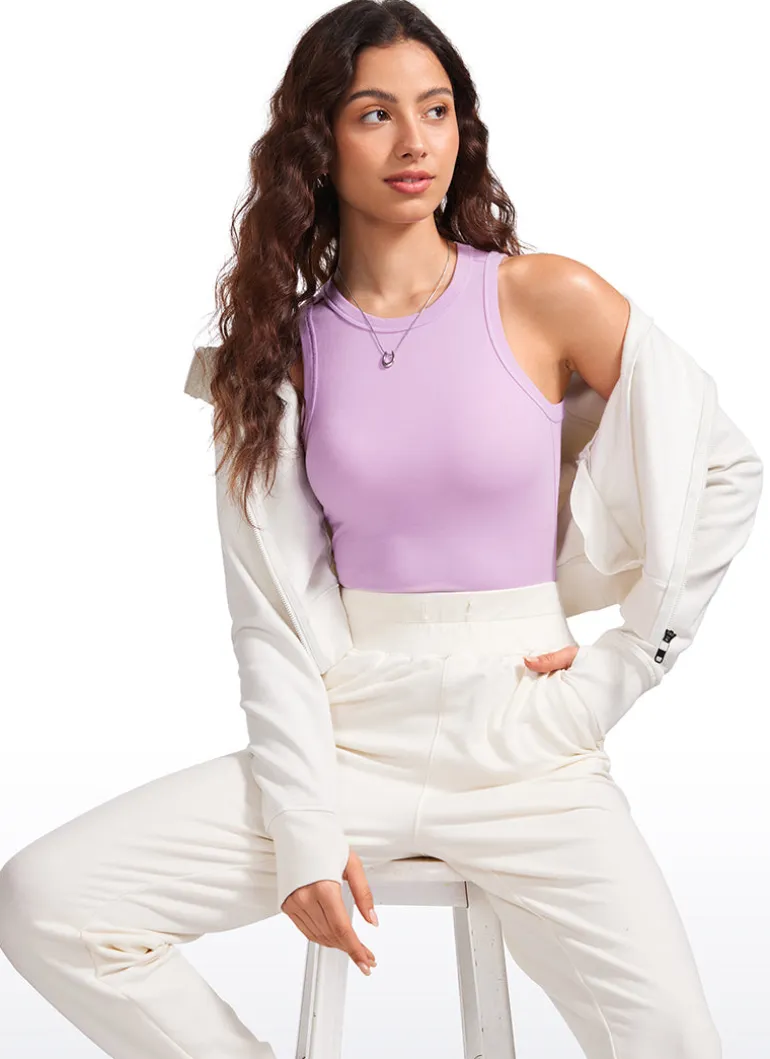 Hip Length High Neck Ribbed Racerback Tank
