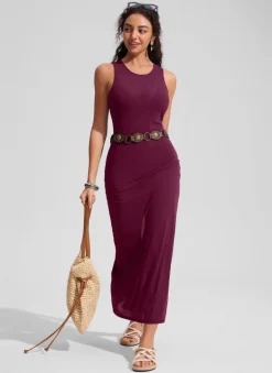 Mesh Midi Sleeveless Swimsuit Coverup with Back Slit