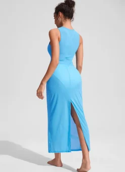 Mesh Midi Sleeveless Swimsuit Coverup with Back Slit