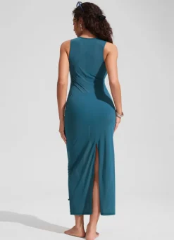Mesh Midi Sleeveless Swimsuit Coverup with Back Slit