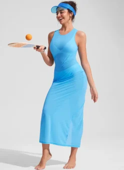 Mesh Midi Sleeveless Swimsuit Coverup with Back Slit
