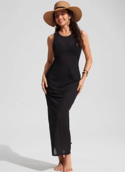 Mesh Midi Sleeveless Swimsuit Coverup with Back Slit