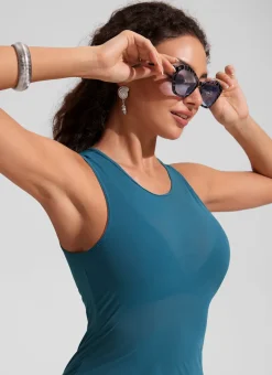 Mesh Midi Sleeveless Swimsuit Coverup with Back Slit