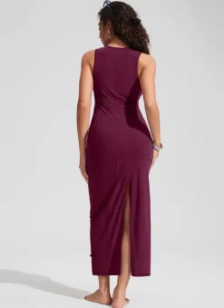 Mesh Midi Sleeveless Swimsuit Coverup with Back Slit