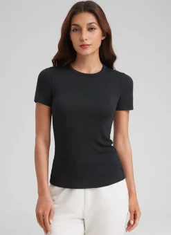 Modal Crew Neck Ribbed Short Sleeve